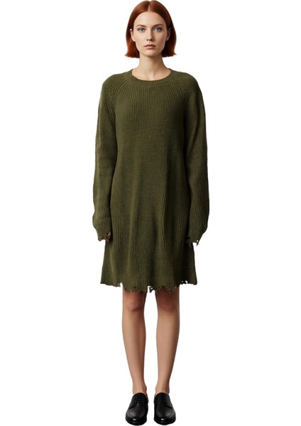 Kadın Konforlu Selanik Örgü Mini Triko Elbise Shift Kalıp Akıtma Detaylı Reglan Kol Bisiklet Yaka fiyatları