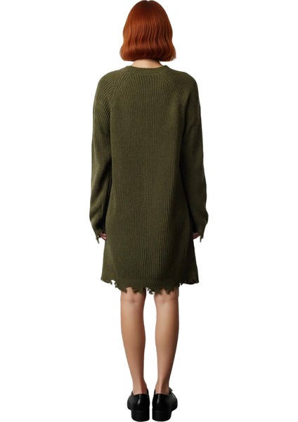 Kadın Konforlu Selanik Örgü Mini Triko Elbise Shift Kalıp Akıtma Detaylı Reglan Kol Bisiklet Yaka modelleri