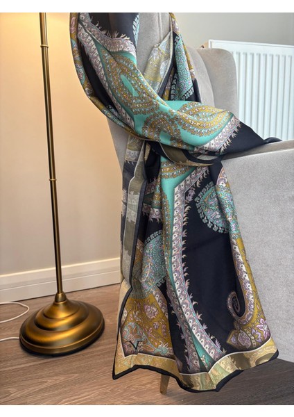 19V69 Italıa Etnik Desen Siyah Zemin Modal Seri Şal modelleri