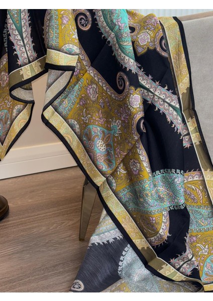 19V69 Italıa Etnik Desen Siyah Zemin Modal Seri Şal fırsatları