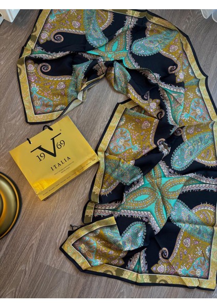 19V69 Italıa Etnik Desen Siyah Zemin Modal Seri Şal indirimleri