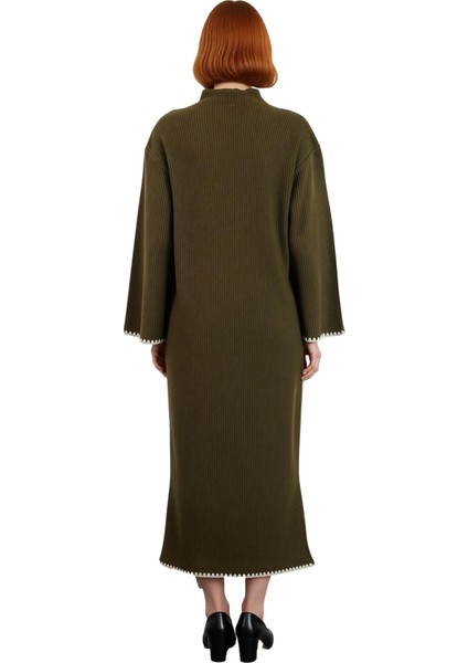 Kadın Casual Dik Yaka Düşük Kollu Maxi Boy Triko Elbise Rahat Shift Kalıp Kış Kombinleri Için fiyatları