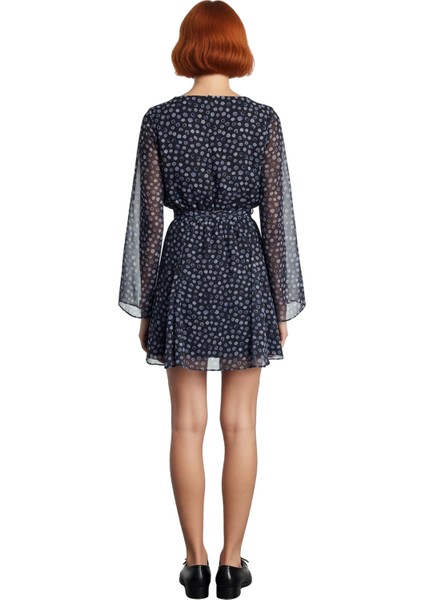 Kadın Şifon Patchwork Mini Elbise Ilkbahar Sonbahar Modası Bisiklet Yaka Skater Kalıp Uzun Kollu fiyatları