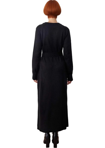 Kadın Bisiklet Yaka Uzun Kollu Triko Elbise Taş Detaylı Kuşaklı A Line Maxi Kışlık Tesettür Şıklığı modelleri