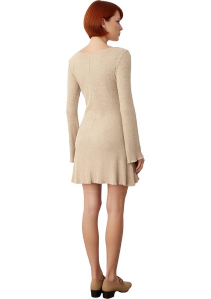 Kadın Kayık Yaka Bodycon Uzun Kollu Kaşkorse Örme Mini Elbise Günlük Şıklığınızı Tamamlar Kaliteli fiyatları