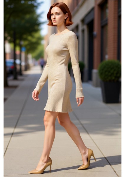 Kadın Kayık Yaka Bodycon Uzun Kollu Kaşkorse Örme Mini Elbise Günlük Şıklığınızı Tamamlar Kaliteli modelleri