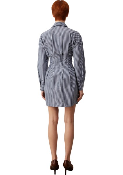 Kadın Modern Düşük Kol Uzun Kollu Çizgili Dokuma Mini Gömlek Elbise Rahat Yaka Stili fiyatları