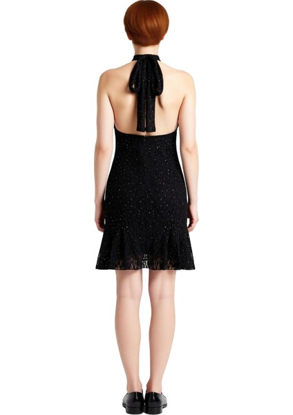 Kadın Şık Yazlık Boyundan Bağlamalı Kolsuz Dantel Dokulu Skater Mini Kokteyl Elbisesi Özel Davetler fiyatları