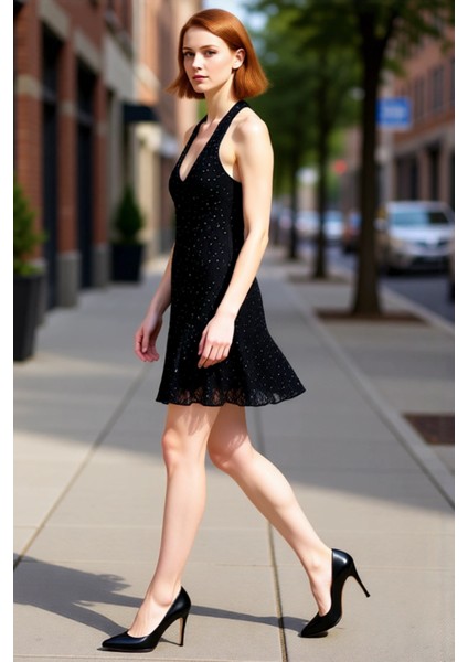 Kadın Şık Yazlık Boyundan Bağlamalı Kolsuz Dantel Dokulu Skater Mini Kokteyl Elbisesi Özel Davetler modelleri