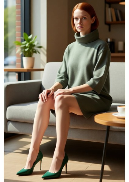 Kadın Düz Desen Balıkçı Yaka Örme Elbise Shift Kalıp Düşük Truvakar Kol Kış Sezonu Için Ideal Mini fırsatları