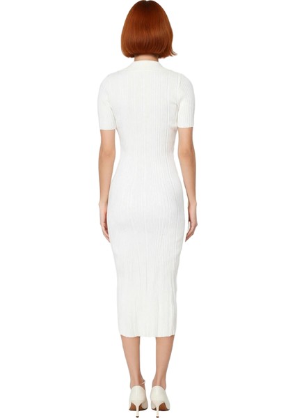 Kadın Casual Düz Desenli Bodycon Polo Yaka Kısa Kollu Triko Maxi Elbise Ilkbahar Sonbahar Şıklığı fiyatları