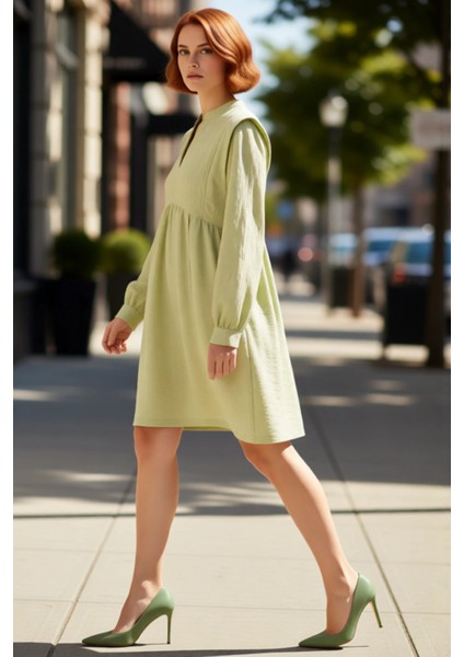 Kadınlara Özel Hakim Yaka Uzun Balon Kol Shift Mini Elbise Rahat Günlük Giy Çık Stili Kaliteli modelleri