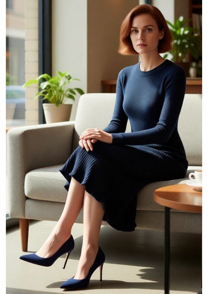 Kadın Akrilik Triko Bodycone Midi Elbise Bisiklet Yaka Uzun Kol Düz Desenli Günlük Rahat Şıklık fırsatları