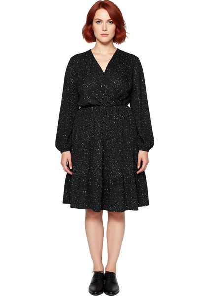 Kadın Büyük Beden A Line V Yaka Uzun Kollu Mini Örme Elbise Hayvan Desenli Günlük Şıklık Kaliteli modelleri