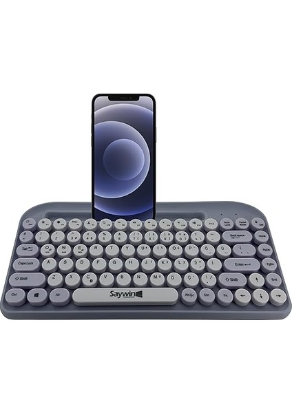 Bluetooth Klavye Renkli Retro Kablosuz Klavye Daktilo Görünümlü Tuş Tasarımı Şık ve Kullanışlı Telefon Koyma Gözü Pilli Türkçe Q Klavye Sw-05 (Mor) fiyatları