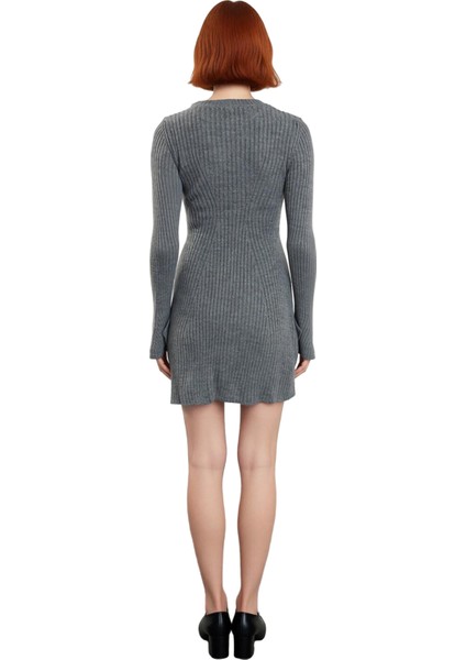 Kadın Gri Düz Desen A Line Siluet Akrilik Triko Elbise Uzun Kollu Bisiklet Yaka Günlük Şıklık fiyatları