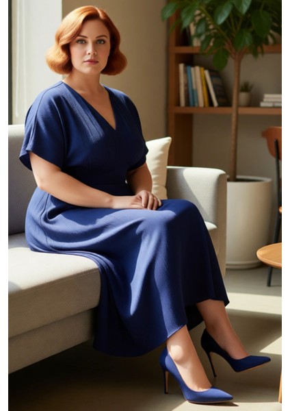 Kadın Maxi Boy V Yaka A Line Kalıp Dokuma Crinkle Dokulu Büyük Beden Elbise Ilkbahar Sonbahar Için fiyatları