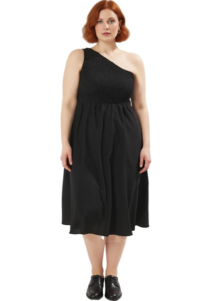 Kadın Hamile Büyük Beden Asimetrik Yaka Tek Kol Crinkle Dokuma Midi Boy Yazlık Elbise Kaliteli modelleri