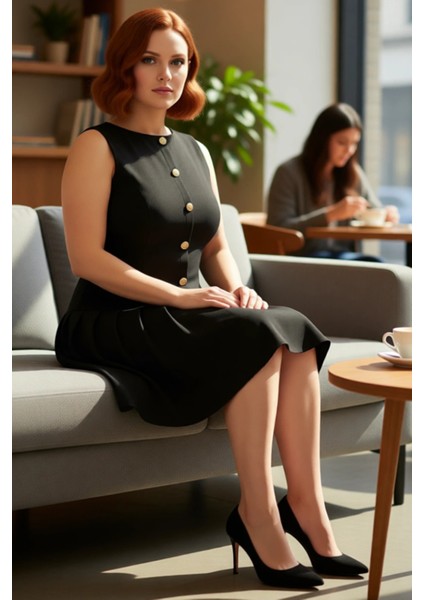 Kadın Şık Kayık Yaka Kolsuz A Line Mini Elbise Business ve Günlük Stil Için Ideal Dokuma Tasarım