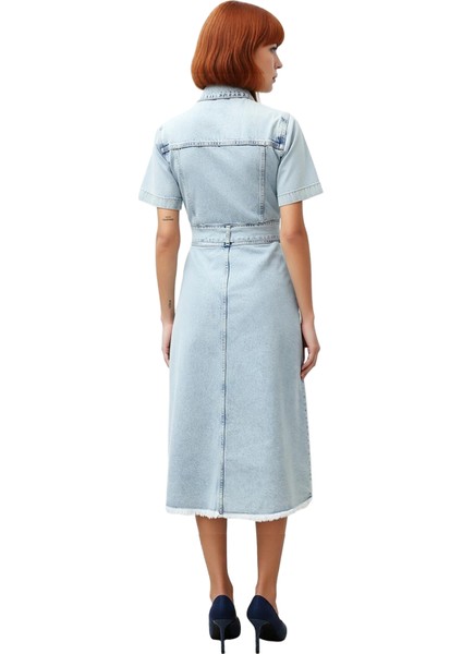 Kadın Basic Ekru Kısa Kollu Rigid Dokuma Kemerli %100 Pamuk Denim Maxi Elbise Kaliteli Şık fiyatları