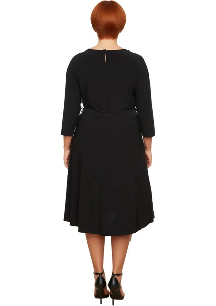 Kadın A Line Kesim Mor Sandy Dokuma Kruvaze Yaka Midi Elbise Kuşaklı Şıklık Sunar Kaliteli modelleri