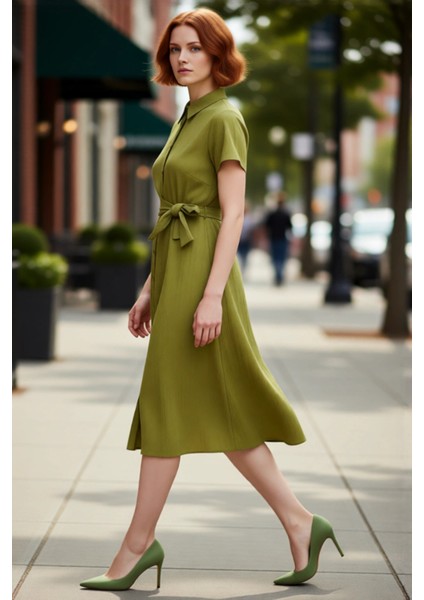 Kadın Giy Çık Midi Boy Gömlek Elbise Gofre Dokusuyla Konforlu ve Şık Bir Seçenek Kaliteli fırsatları