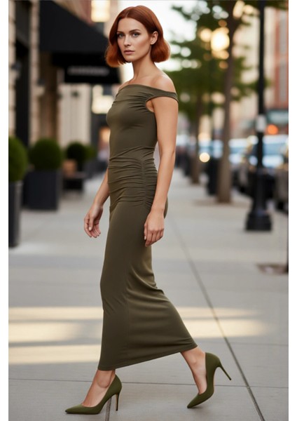 Kadın Şık Bodycon Maxi Elbise Carmen Yaka Detaylı Özel Kokteyl Davetleri Için Modern Tarz Kaliteli modelleri