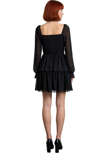 Kadın Çiçekli Şifon Skater Mini Elbise Kalp Yaka Balon Kol Detaylı Ilkbahar Yaz Stiliniz. Kaliteli modelleri