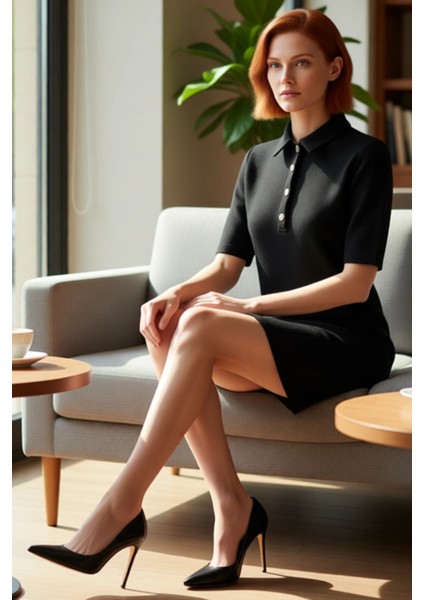 Bayan Smart Casual Düz Desenli Örme Kumaş Düğmeli Kısa Kollu Mini Elbise Sonbahar Kış Stili fırsatları