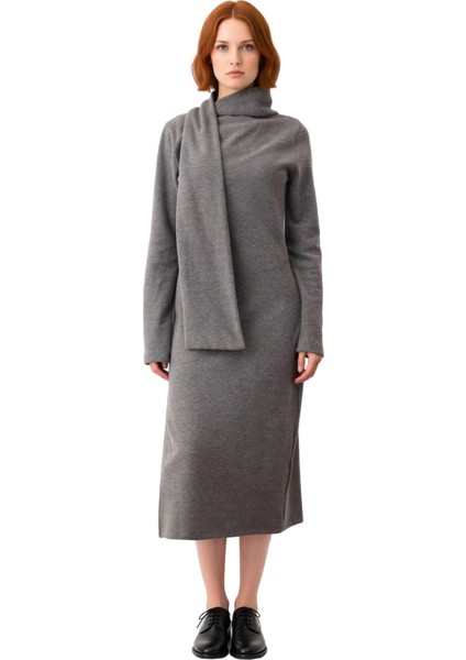 Kadınlara Özel Bodycon Kalıp Maxi Boy Şal Yaka Düz Selanik Örme Elbise Kış Kombinleri Için