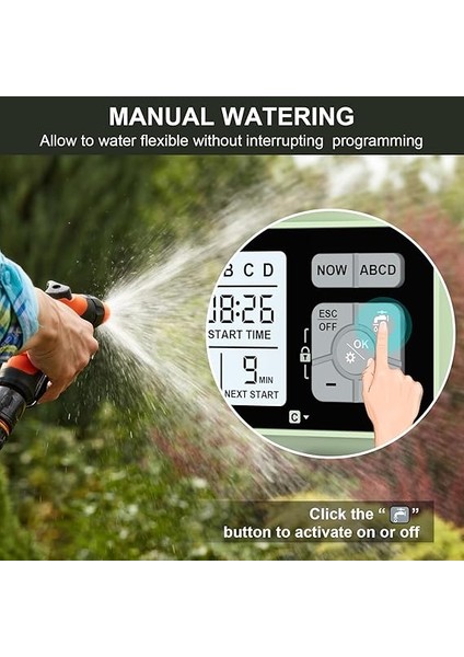 Zamanlayıcısı 4 Bölge, Yağmurlama Zamanlayıcısı, Programlanabilir Bahçe Dış Mekan Hortumu Musluk Zamanlayıcı, Yağmur Gecikmeli, Manuel/otomatik Sulama Sistemi, Su Hortumu Zamanlayıcı, Sulama modelleri