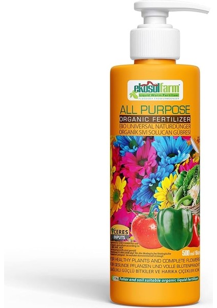 Sıvı Solucan Gübresi, Ev Bitkileri, Çiçekli Bitkiler, Meyve ve Sebzeler Için Üniversal Organik Sıvı Gübre Ceres Gmbh Tarafından Organik Sertifikalı, 500 ml