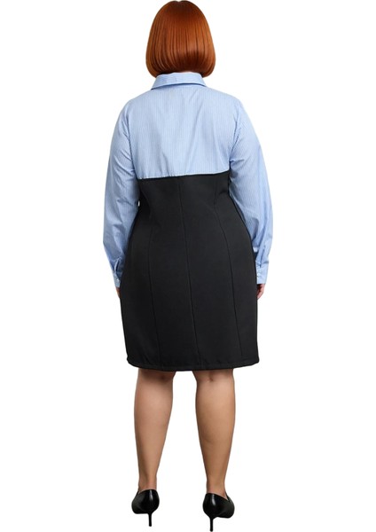 Kadın Bodycon Renk Bloklu Mini Elbise Gömlek Yaka Uzun Kol Iş ve Günlük Şıklığına Özel Tasarım fırsatları