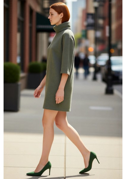 Kadın Casual Örme Selanik Mini Elbise Balıkçı Yaka Düşük Truvakar Kol Kış Şıklığı Için Rahat ve fırsatları