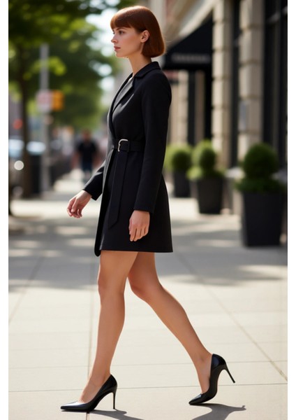 Fashion Forward Kadın Düz Desen Siyah Ceket Elbise Astarsız Kısa Boy Uzun Kollu Ofis Şıklığı Için modelleri