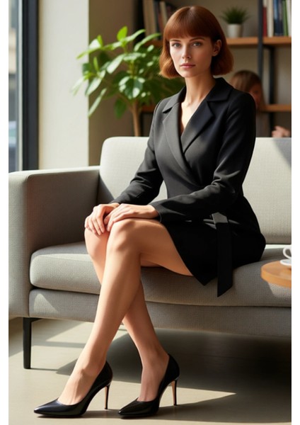 Fashion Forward Kadın Düz Desen Siyah Ceket Elbise Astarsız Kısa Boy Uzun Kollu Ofis Şıklığı Için fırsatları