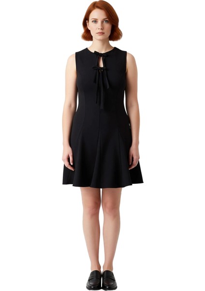 Mor Renk Kadın Büyük Beden Düz Desen Kolsuz Kısa A Line Dokuma Elbise Ofis ve Günlük Kombinler