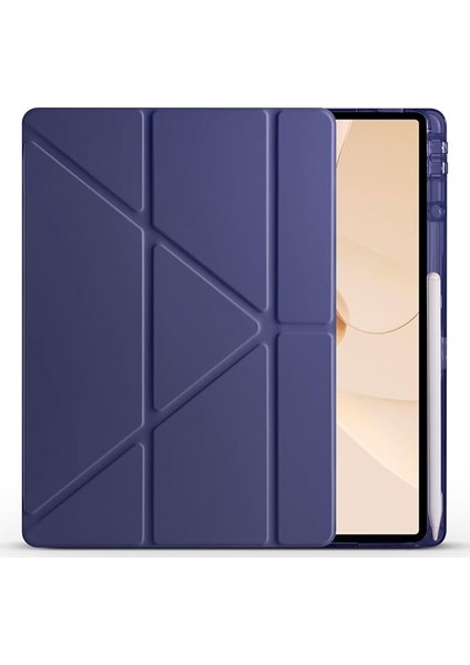 Huawei ile Uyumlu Matepad 12X Kılıf Zore Tri Folding Kalem Bölmeli Standlı Kılıf Lacivert