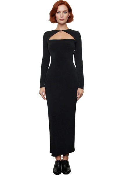 Fashion Forward Kadın Bodycon Maxi Elbise Uzun Kollu Bisiklet Yaka Şık Özel Gün Tasarımı Kaliteli