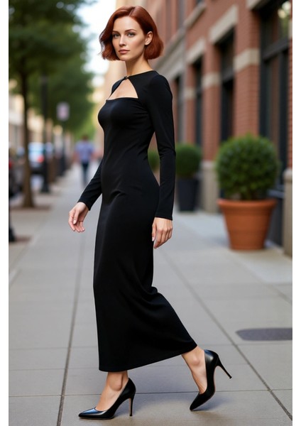 Fashion Forward Kadın Bodycon Maxi Elbise Uzun Kollu Bisiklet Yaka Şık Özel Gün Tasarımı Kaliteli modelleri