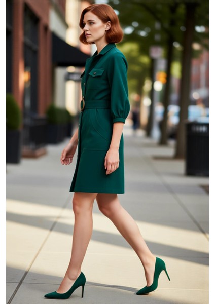 Kadın Gömlek Elbise Balon Kol Truvakar Boy Kemerli Düz Dokuma %100 Pamuk Günlük Şıklık Kaliteli modelleri