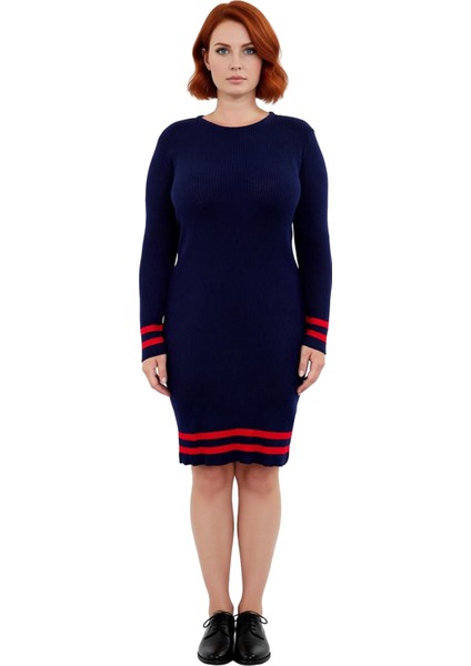 Kadın Triko Bodycon Mini Elbise Fitilli Dokusu Bisiklet Yaka Çizgili Detayları ile Günlük Rahatlık fiyatları