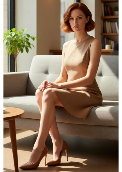 Kadın Nervür Detaylı Haki Rengi Düz Süet Dokuma Skater Kalıp Kolsuz Mini Elbise Kaliteli Şık fırsatları