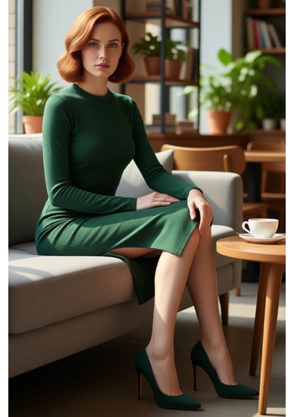 Kadın Düz Desen Dik Yaka Uzun Kollu Bodycon Midi Elbise Yırtmaç Detayı ile Modern Bir Dokunuş fırsatları