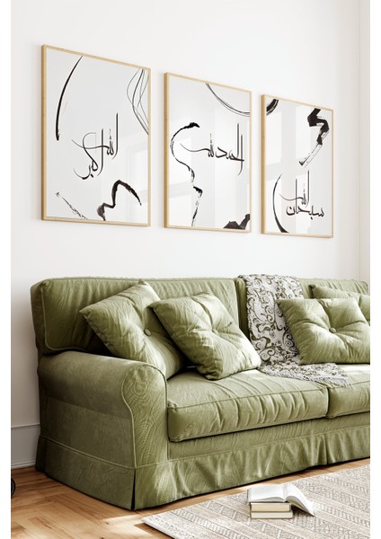 🖼️ Minimal Hat Sanatı: Allahu Ekber -Elhamdülillah -Sübhanallah 3'lü Çerçeveli Tablo Seti🌸 CRV1222 23 x 32 indirimleri