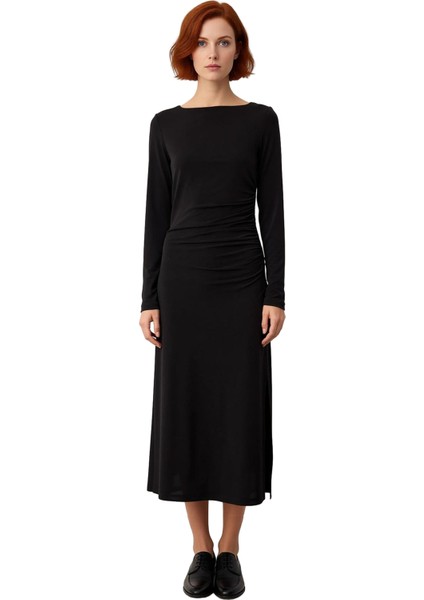 Kadın Klasik Kesim Örme Midi Elbise Standart Uzun Kollu Dantelli Şık Davetlerin Gözdesi. Kaliteli