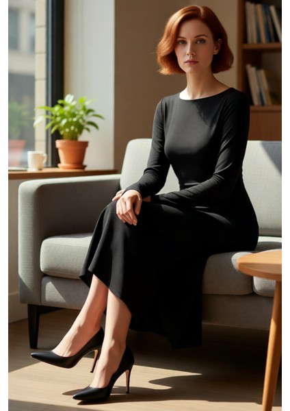 Kadın Klasik Kesim Örme Midi Elbise Standart Uzun Kollu Dantelli Şık Davetlerin Gözdesi. Kaliteli fırsatları