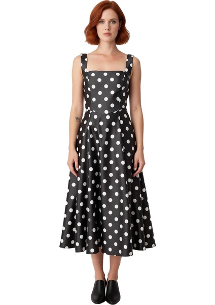 Kadın Abiye Kokteyl Elbisesi Skater Kalıp Kare Yaka Kalın Askılı Midi Dokuma Saten Şık Kaliteli fiyatları