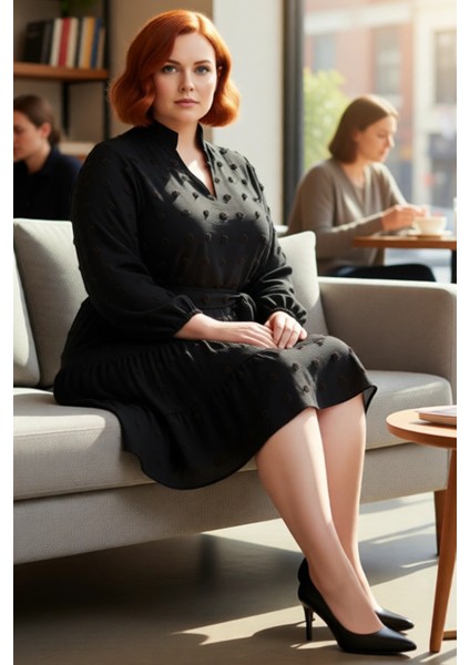 Kadın A Line Bordo Dokulu Kuşaklı V Yaka Mini Elbise Ilkbahar Sonbahar Için Şık Büyük Beden Seçenek. fiyatları