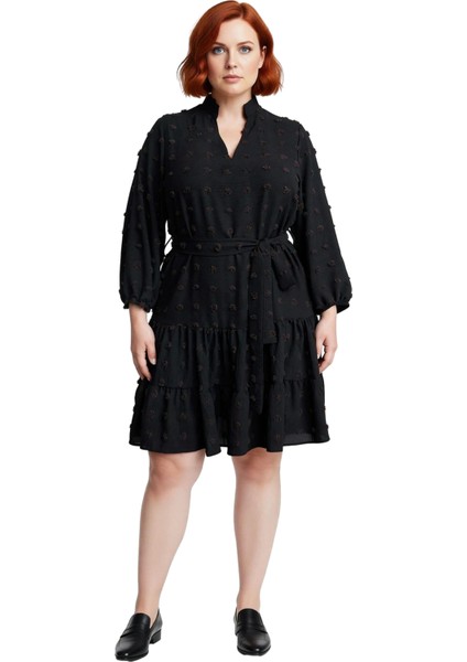 Kadın A Line Bordo Dokulu Kuşaklı V Yaka Mini Elbise Ilkbahar Sonbahar Için Şık Büyük Beden Seçenek. modelleri